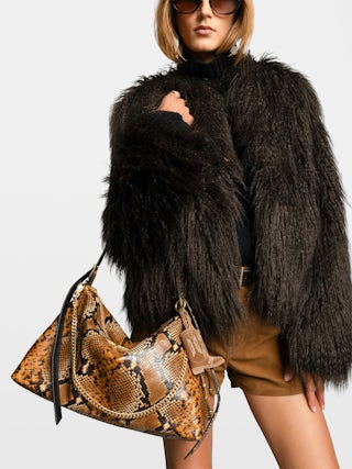Jim Wild Bag - Soft python-effect leather bag adorned with a chain and rhinestone wing.