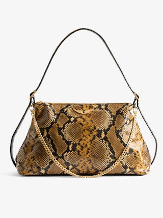 Jim Wild Bag - Soft python-effect leather bag adorned with a chain and rhinestone wing.