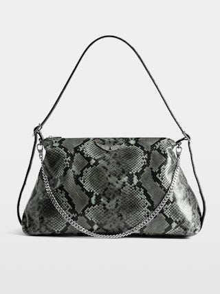 Jim Wild Bag - Soft python-effect leather bag adorned with a chain and rhinestone wing.