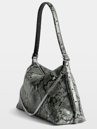 Jim Wild Bag - Soft python-effect leather bag adorned with a chain and rhinestone wing.