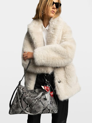 Jim Wild Bag - Soft python-effect leather bag adorned with a chain and rhinestone wing.