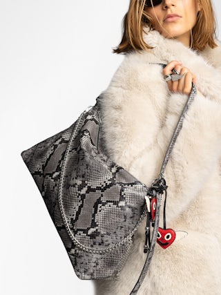 Jim Wild Bag - Soft python-effect leather bag adorned with a chain and rhinestone wing.