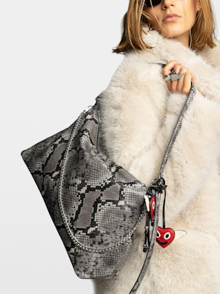 Jim Wild Bag - Soft python-effect leather bag adorned with a chain and rhinestone wing.