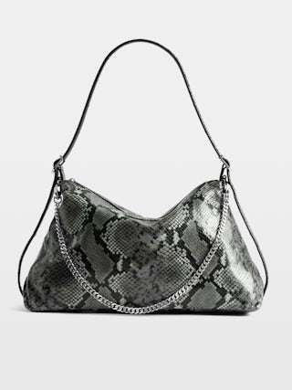 Jim Wild Bag - Soft python-effect leather bag adorned with a chain and rhinestone wing.