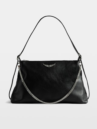 Jim Bag - Soft grained leather bag adorned with a chain and rhinestone wing.