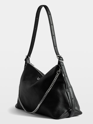 Jim Bag - Soft grained leather bag adorned with a chain and rhinestone wing.