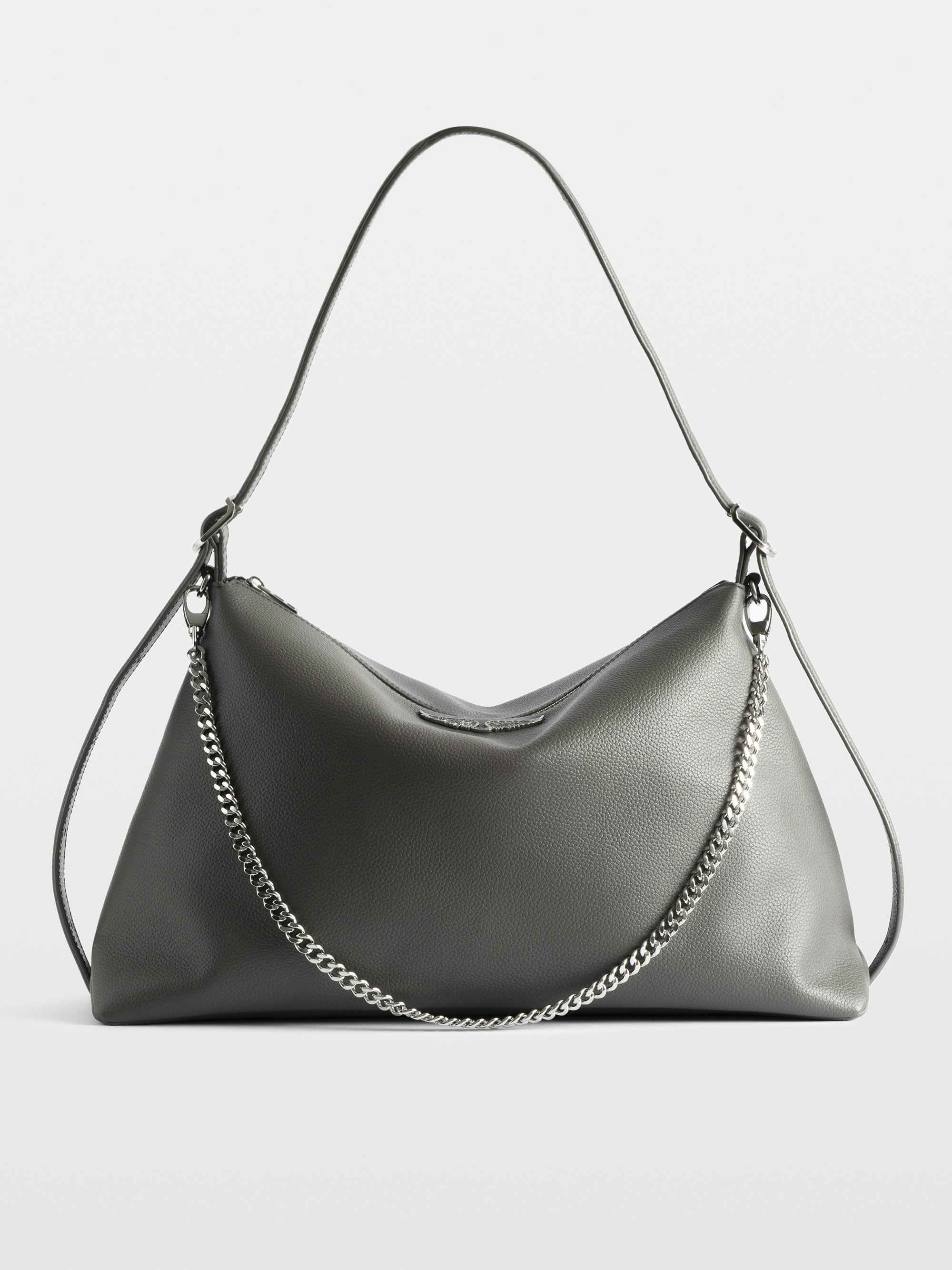 Borsa Jim - Borsa morbida in pelle martellata ornata con catena e ala con strass.