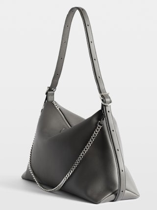 Borsa Jim - Borsa morbida in pelle martellata ornata con catena e ala con strass.