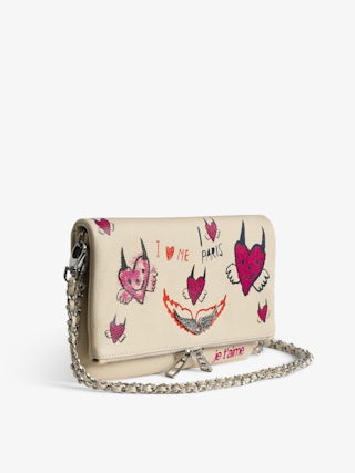 Rock Bloomy Clutch - Clutch in grained leather with double leather and metal chains and customized designs by Humberto Cruz.