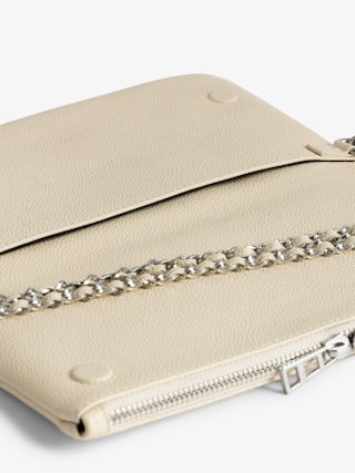 Rock Bloomy Clutch - Clutch in grained leather with double leather and metal chains and customized designs by Humberto Cruz.
