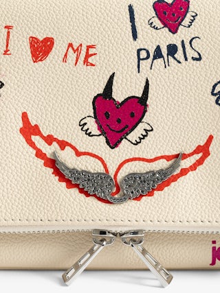 Rock Bloomy Clutch - Clutch in grained leather with double leather and metal chains and customized designs by Humberto Cruz.