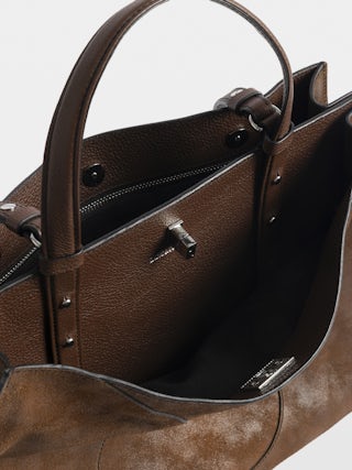 Jack Bag - Suede leather bag with signature clasp, featuring two compartments, one handle and adjustable strap.