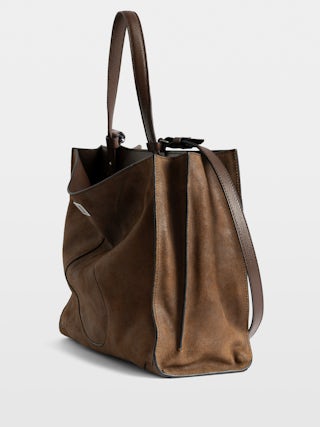 Jack Bag - Suede leather bag with signature clasp, featuring two compartments, one handle and adjustable strap.