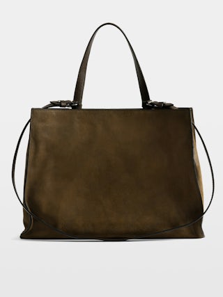 Jack Suede Bag - Suede leather bag with signature clasp, featuring two compartments, one handle and adjustable strap.