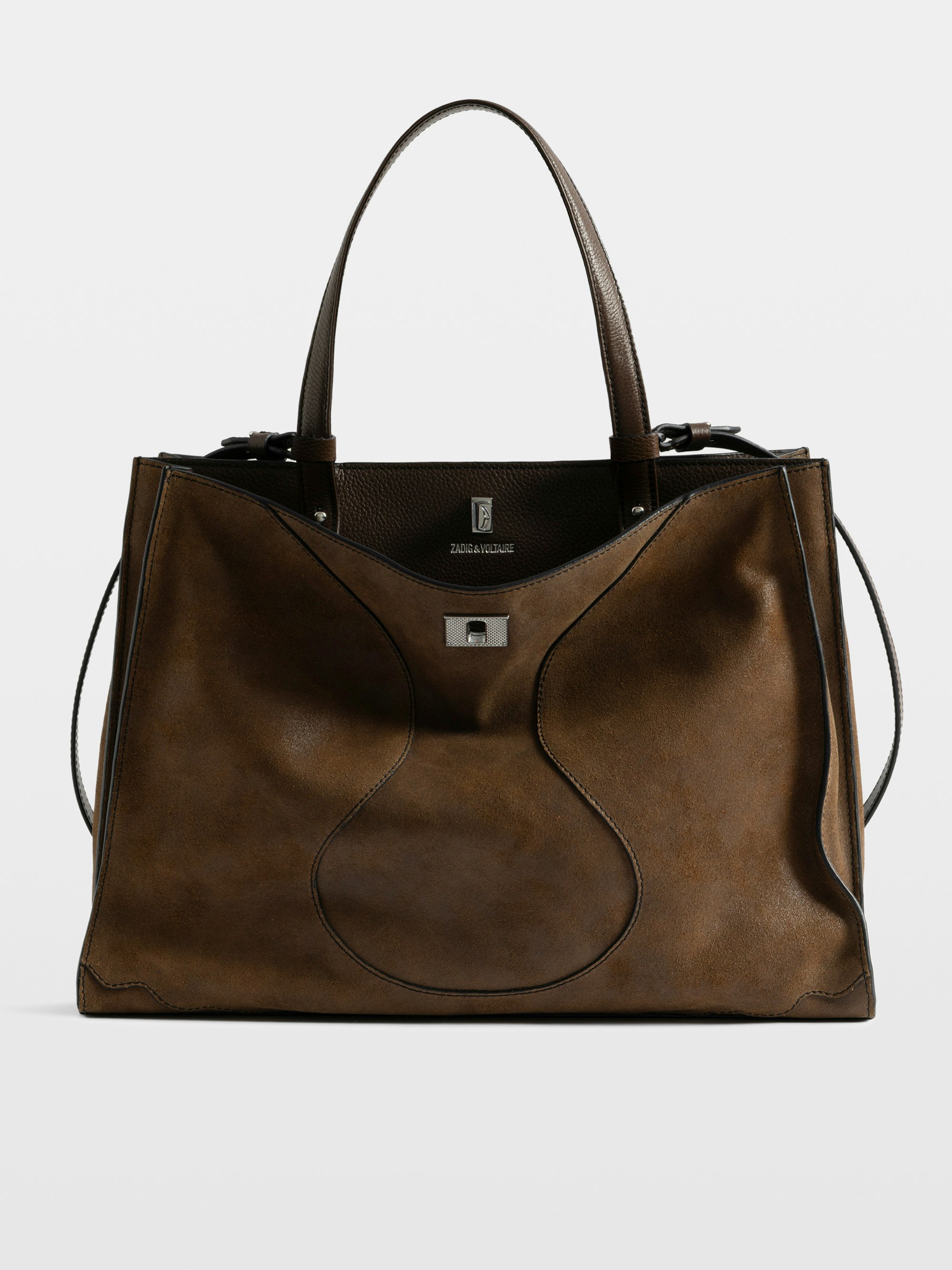 Jack Bag - Suede leather bag with signature clasp, featuring two compartments, one handle and adjustable strap.
