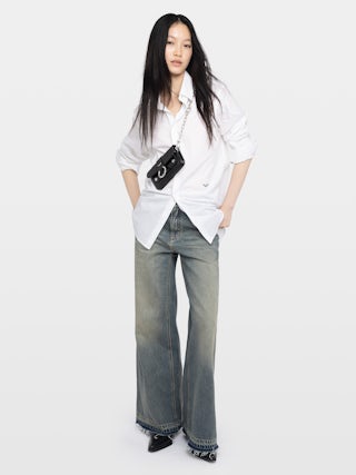 Sac Kate Wallet Vintage Patent - Mini sac en cuir effet vintage à anneau et chaîne en métal.