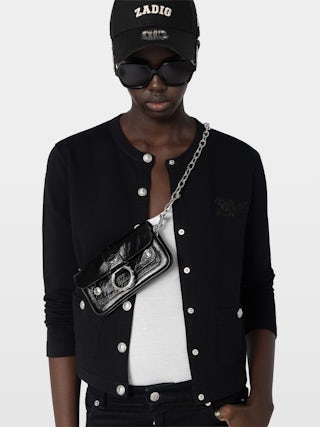 Kate Wallet Vintage Patent Bag - Mini bag in vintage-effect leather with ring and metal chain.