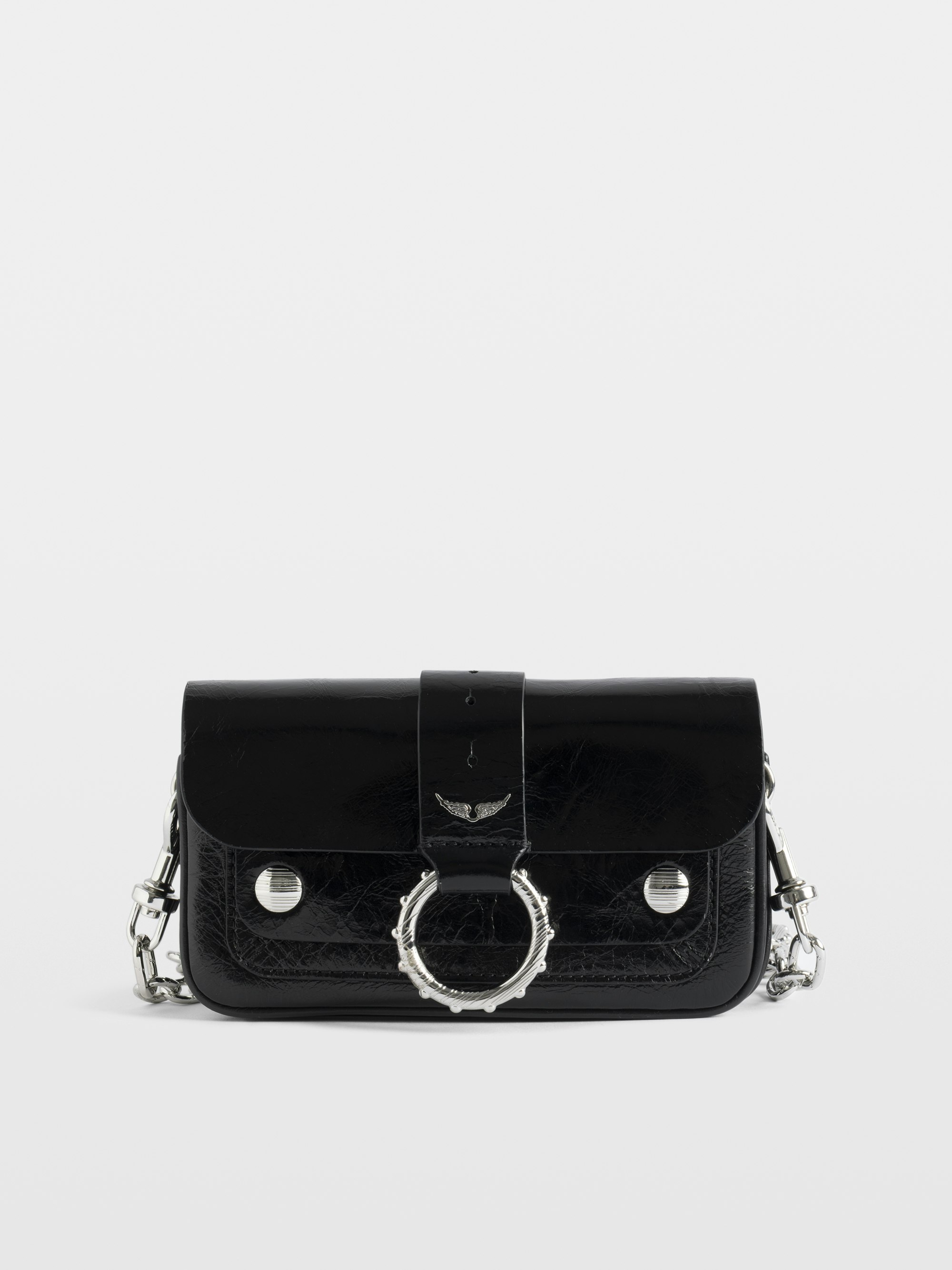 Kate Wallet Vintage Patent Bag - Mini bag in vintage-effect leather with ring and metal chain.