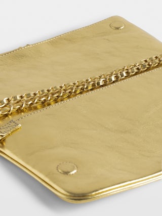 Clutch Rock Vintage Metal - Clutch in metallised leather with two leather-and-metal chains and wings embellished with rhinestones.
