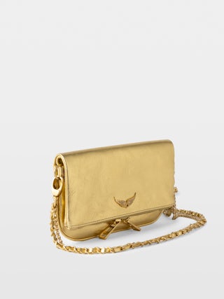 Clutch Rock Nano Vintage Metal - Clutch aus Metallicleder mit Signature-Flügeln, besetzt mit Strass.