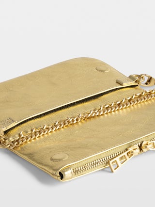 Clutch Rock Nano Vintage Metal - Clutch aus Metallicleder mit Signature-Flügeln, besetzt mit Strass.