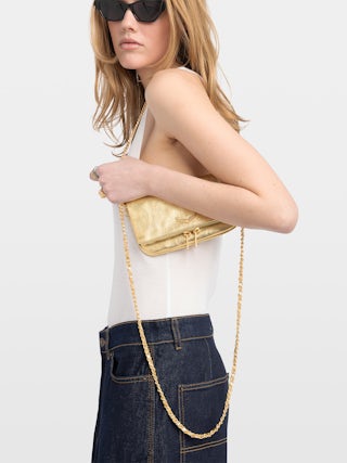 Clutch Rock Nano Vintage Metal - Clutch in metallic leather with signature wings embellished with rhinestones.