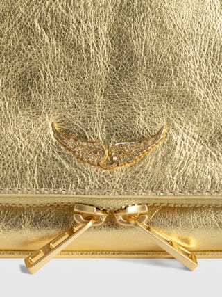 Clutch Rock Nano Vintage Metal - Clutch aus Metallicleder mit Signature-Flügeln, besetzt mit Strass.