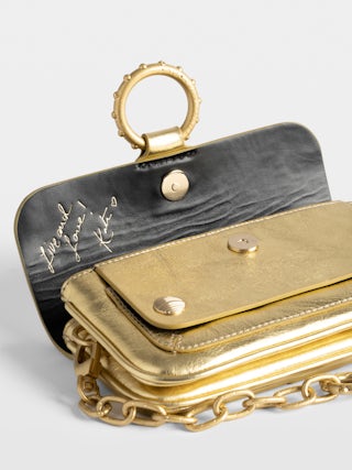 Bag Kate Wallet Vintage Metal - Mini bag in metallic leather with metal ring and chain.