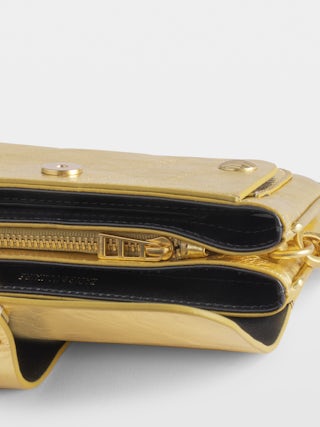 Bag Kate Wallet Vintage Metal - Mini bag in metallic leather with metal ring and chain.