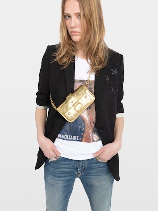 Bag Kate Wallet Vintage Metal - Mini bag in metallic leather with metal ring and chain.