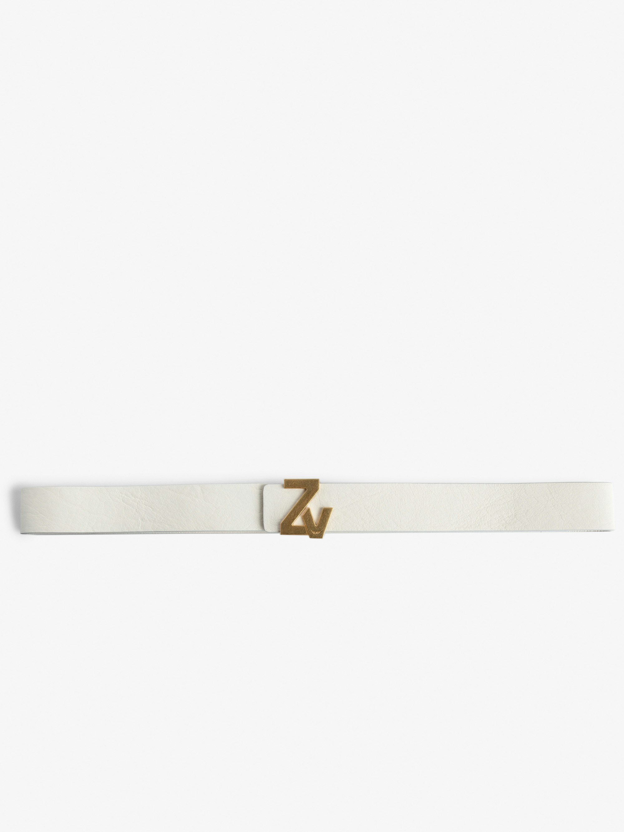 Cintura ZV Initiale La Belt - Cintura in pelle écru con fibbia ZV dorata - Donna.