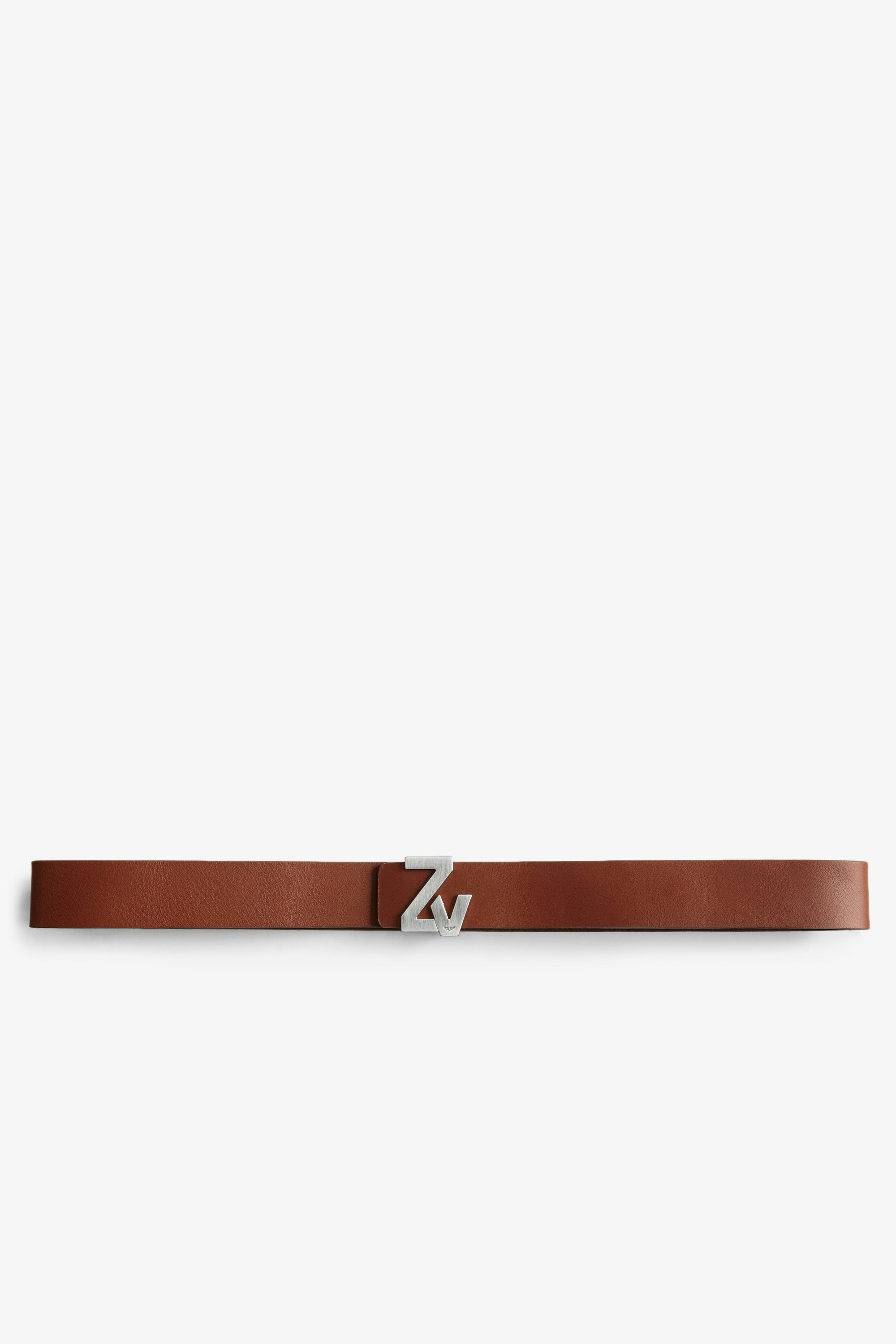 ZV Initiale La Belt Women's camel-colored leather belt with gold ZV buckle