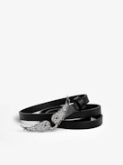 Rock Belt - Women’s black belt with rhinestone wings buckle.
