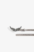 Rock Belt - Women’s grey vintage leather belt with a crystal-embellished wings charm buckle