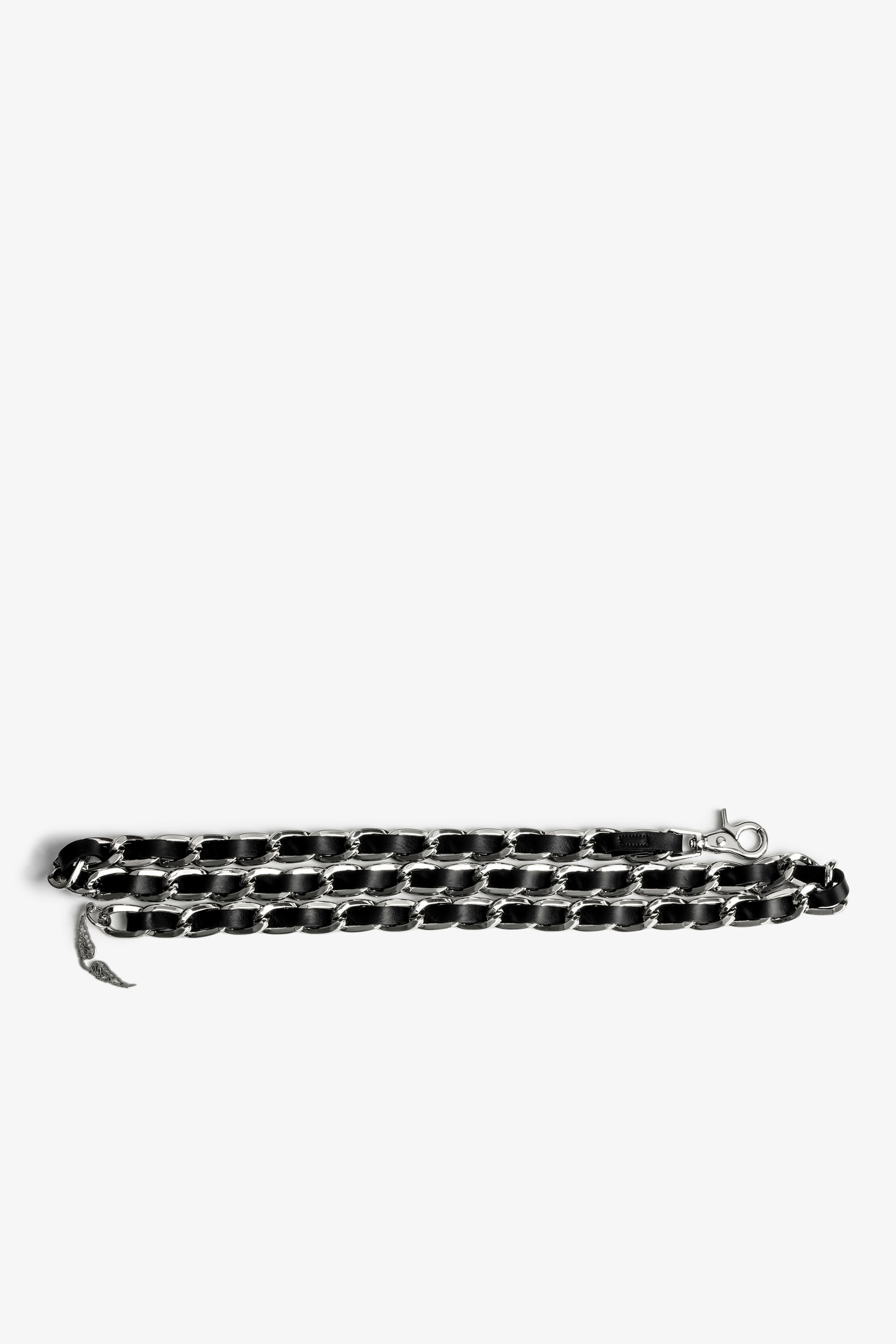Cintura Rock Cintura in pelle nera e catena di metallo con charm a forma di ali donna