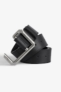 La Cecilia 50 mm Belt - Women's adjustable black leather belt with C-shaped buckle.
