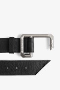 La Cecilia 50 mm Belt - Women's adjustable black leather belt with C-shaped buckle.
