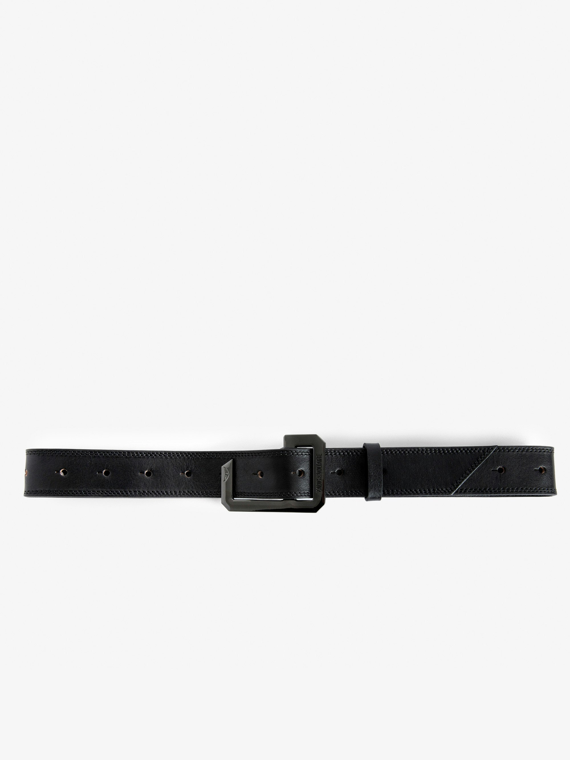 Cinturón La Cecilia - Cinturón negro ajustable de piel de curtiduría vegetal con hebilla en C.