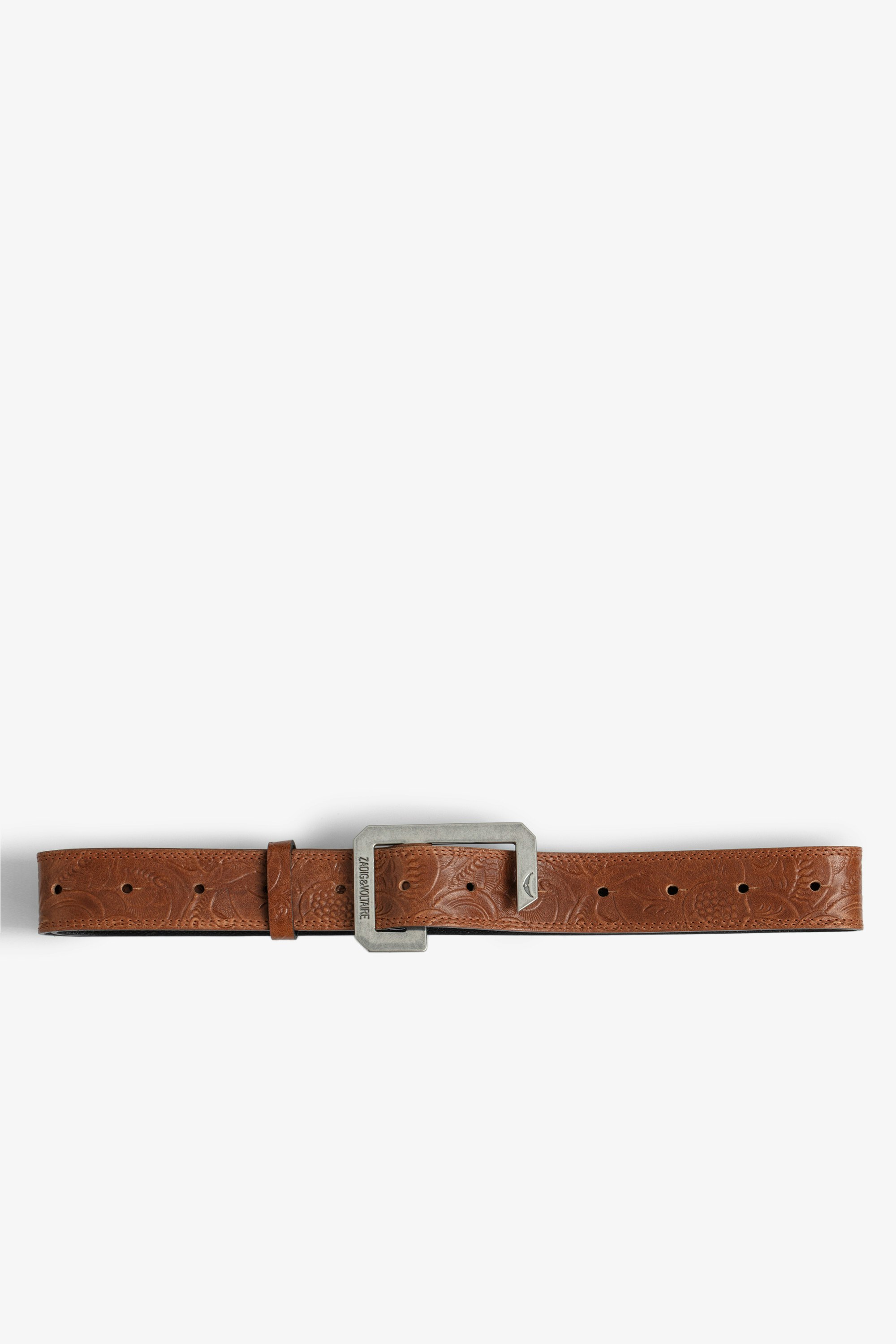 La Cecilia Embossed 35 mm Belt Women's adjustable tawny leather belt with C-shaped buckle