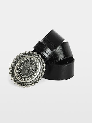 Cinturón Santa Fe 40mm - Cinturón de 40 mm de ancho en cuero negro con efecto vintage y firma de alas en la hebilla de estilo western.