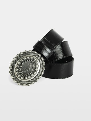 Gürtel Santa Fe 40mm - 40 mm breiter Gürtel aus schwarzem Leder mit Vintage-Effekt und Flügel-Signatur auf der Western-Schnalle.