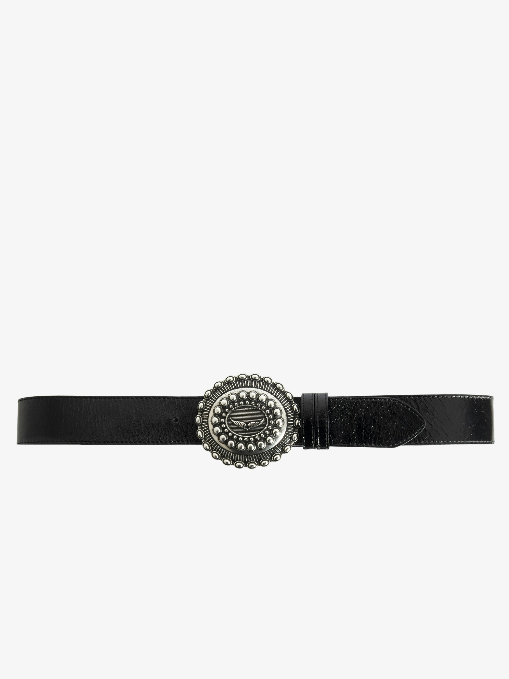 Santa Fe Belt - Women’s belt in black leather with jewel-studded buckle