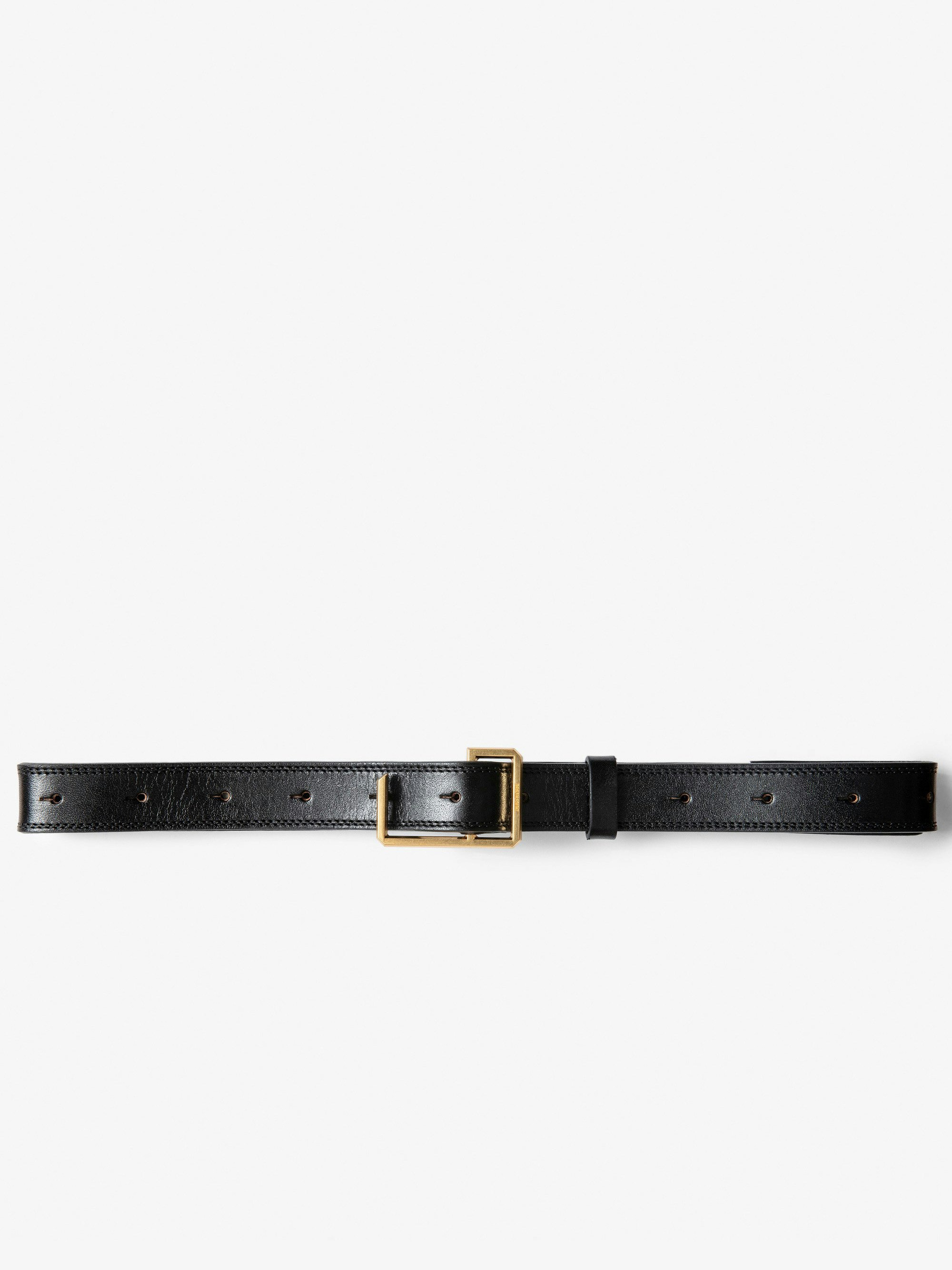 Cinturón La Cecilia Obsession - Cinturón negro de piel para mujer con hebilla dorada en forma de C.