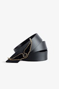 Borderline Belt - Women’s black leather belt with wings charm.