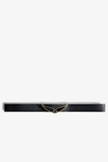 Borderline Belt - Women’s black leather belt with wings charm.
