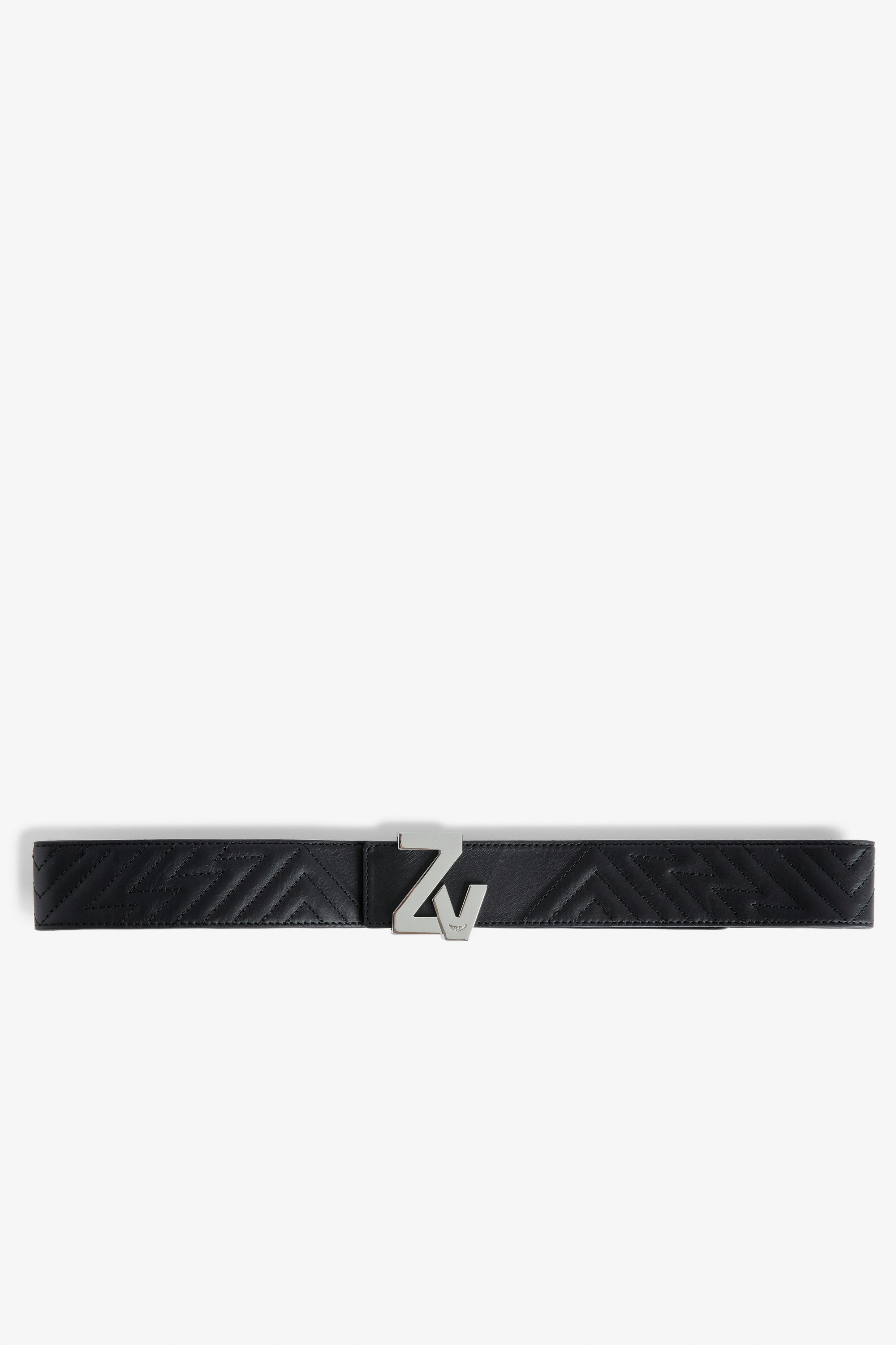 ZV Initiale La Best Belt - Women’s black quilted vegetable-tanned leather belt with ZV buckle and overstitching.