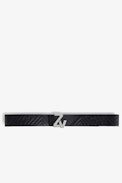 ZV Initiale La Best Belt - Women’s black quilted vegetable-tanned leather belt with ZV buckle and overstitching.