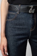 ZV Initiale La Best Belt - Women’s black quilted vegetable-tanned leather belt with ZV buckle and overstitching.