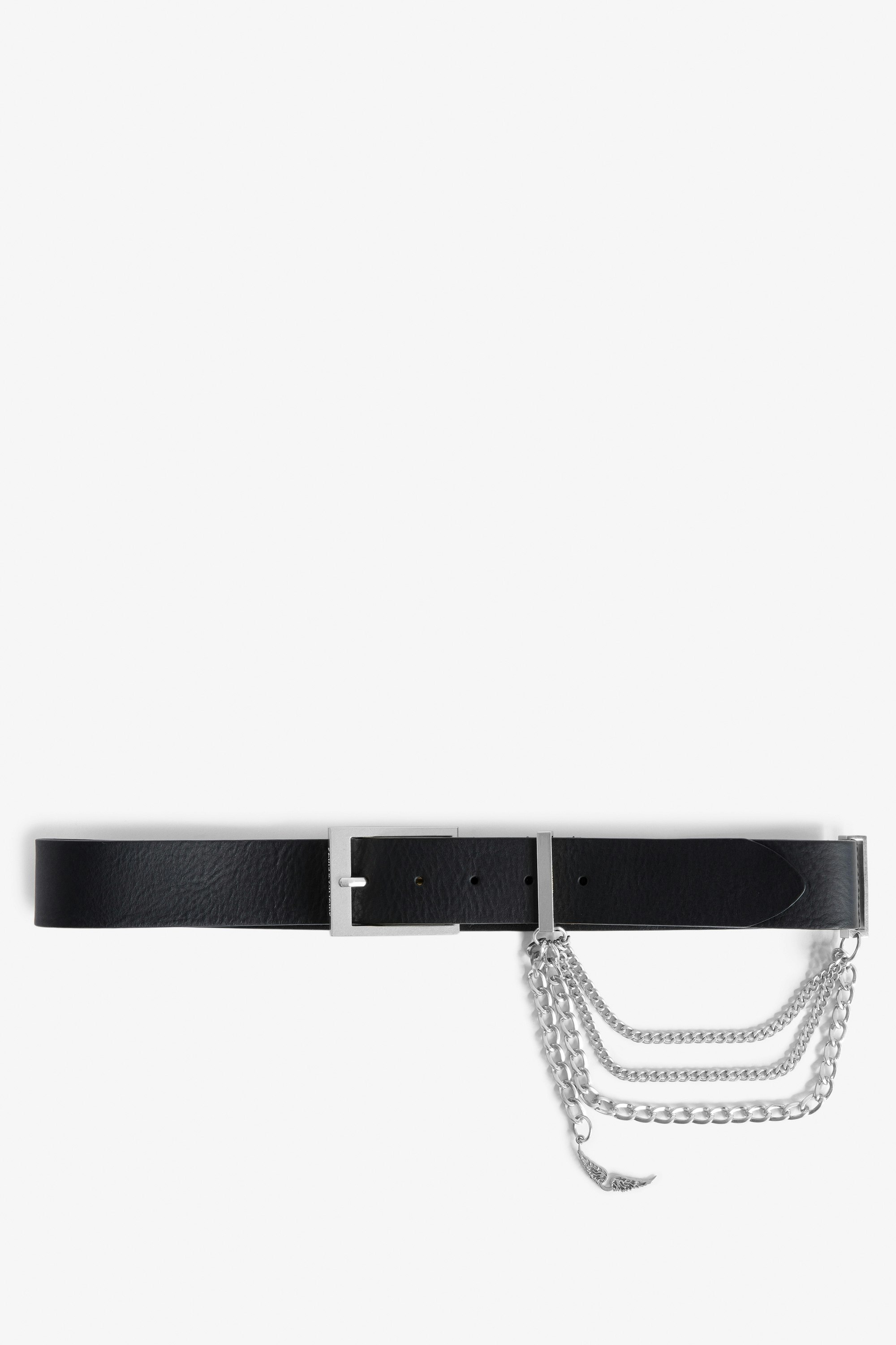 Rock Chain Glossy Wild Belt Women black python-effect patent leather belt with triple chain and wings charm.