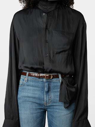 Cintura Rise Coccodrillo 20mm - Cintura in pelle goffrata effetto coccodrillo con finitura lucida.